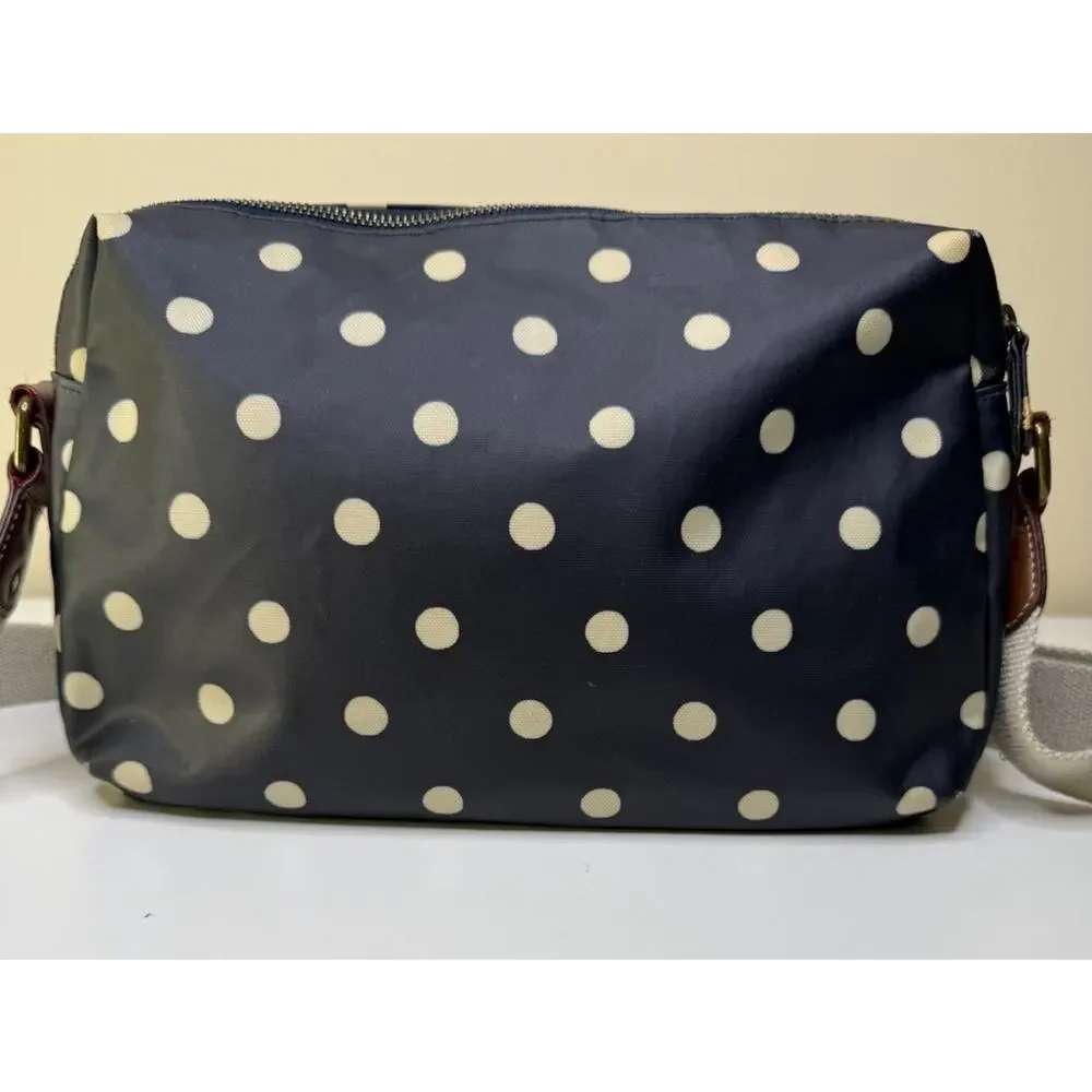 Cath Kidston Crossbody Blue Polka Dot Coated Cotton Zip Top Canvas Strap Bag
